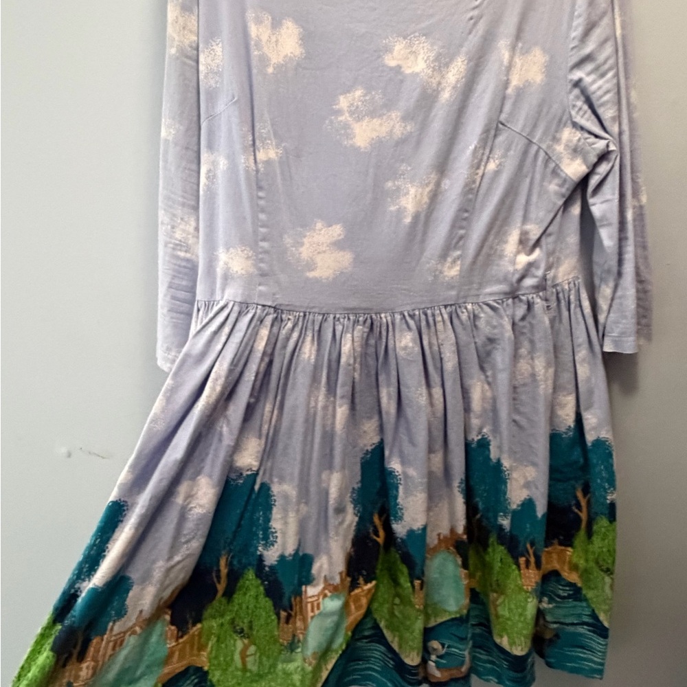 Lindy Bop Scenic Print Dress with 3/4 length sleeves
